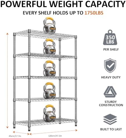 IZEUK 5-Tier Wire Shelving Unit, Metal Storage Shelves for Home Kitchen - Image 3