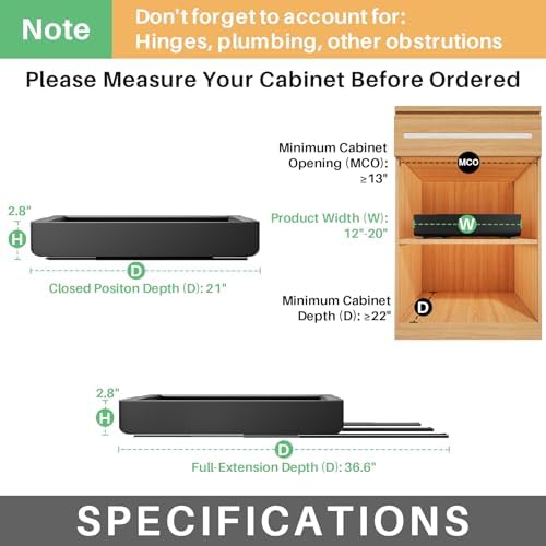 Pull out Cabinet Organizer, Expandable(12"-20") Heavy Duty Slide out Drawer Fixed with Adhesive Nano Film for Pots, Roll out Shelf Storage for Kitchen Base Cabinet Organization, Pantry, Bathroom - Image 3