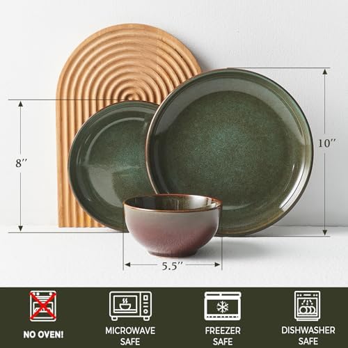 Pokini Stoneware Dinnerware Sets for 4, 12pcs Plates and Bowls Sets Dishes - Image 2