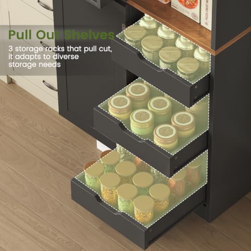 Itaar Narrow Kitchen Pantry Cabinet with 3 Door Shelves & 3 Drawer, Black - Image 6