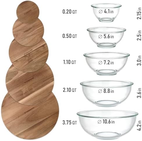 Stackable Glass Mixing Bowls with Acacia Lids Set of 5 - Image 5