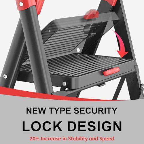 DIAMONDFORGE 6-Step Folding Step Stool Ladder with Handle, Anti-Slip Wide Pedals & Feet, 800lbs Capacity Sturdy Ladder for Home Kitchen Adults, Black Red - Image 7