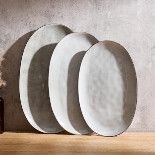 famiware Serving Platters Set of 3 Sizes - Oval, Grey by Famiware