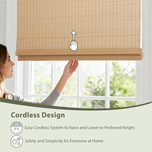 Cordless Bamboo Roman Shades for Windows, Blackout Light Filtering Woven Wood Blinds with 6" Valance, Custom Natural Roman Blinds for Indoor Windows, Doors, Kitchens, Bathroom, Sun Kissed Taffy - Image 2