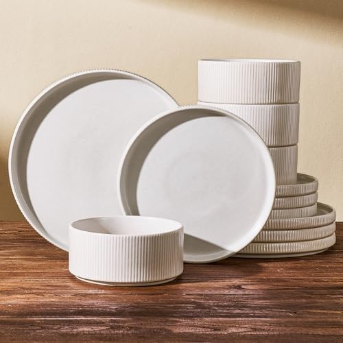 Dinnerware Set for 4, Reactive Glaze Plates and Bowls Sets by FamiwarePremium
