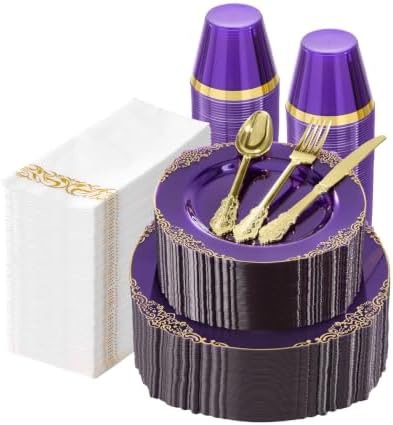 Bestluck 525PCS Clear Purple Disposable Plates for 75 Guests by Bestluck