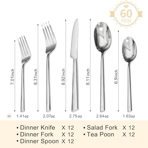 Silverware Set for 12, 60-Piece 18/0 Stainless Steel Flatware Cutlery Set - Image 2
