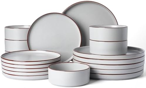 Famiware Nebula Ridge 18-Piece Stoneware Dinnerware Set, Light Gray by Famiware