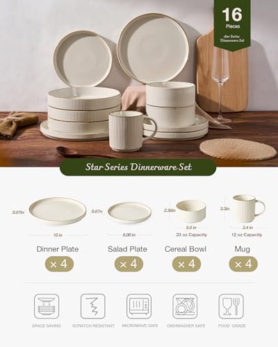 Famiware Stoneware Dinnerware Set with Mugs, Plates and Bowls, Dishes for 4 - Image 3