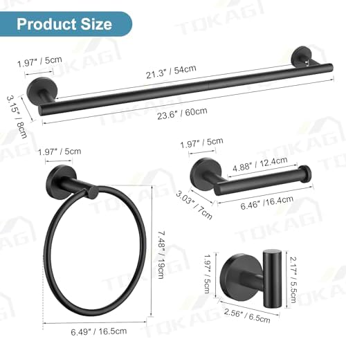 TQKAG Matte Black Bathroom Hardware Set, 6-Piece Towel Bar Set 23.6 Inch - Image 6