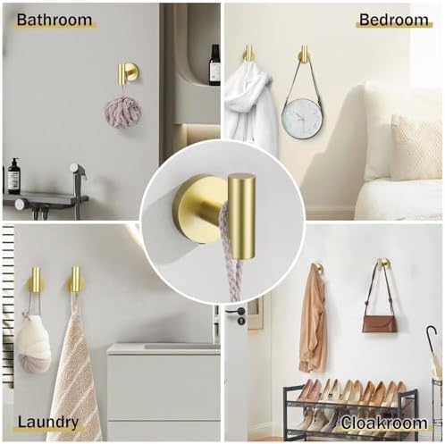 5 Pieces Brushed Gold Bathroom Hardware Accessories Set SUS304 Stainless Steel Gold Towel Bar Holder Set, 23.6Inch Towel Racks for Bathroom, Robe Towel Hooks, Toilet Paper Holder Wall Mounted - Image 5