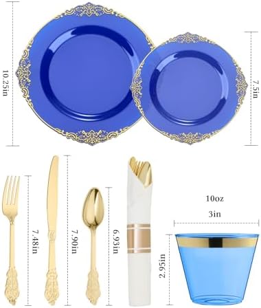 Goodluck 350 Piece Clear Blue Plastic Dinnerware Set for 50 Guests - Image 2
