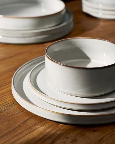 Famiware Annecy 12-Piece Stoneware Dinnerware Set, Grey White - Image 3