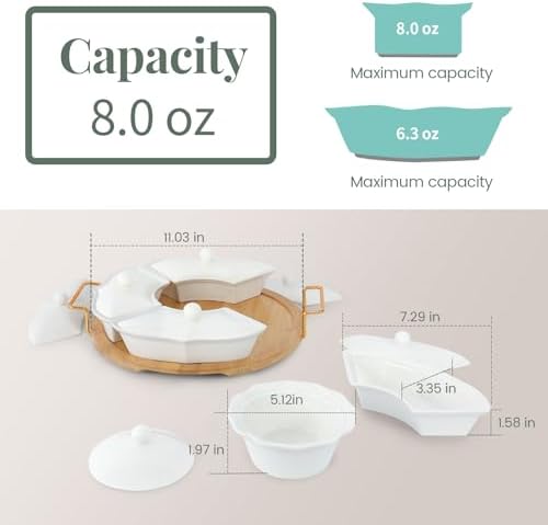 PLAPITATE Party Serving Trays and Platters, Ceramic Lazy Susan Serving Tray with Divided Sections Appetizer Rotating Serving Tray for Fruits, Veggies, Chips and Dip Serving Set - Image 2