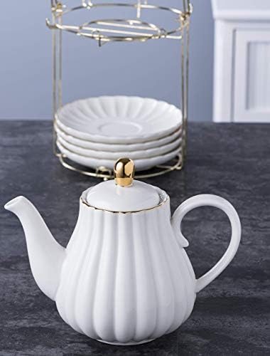 Jusalpha Porcelain Tea Set- 8 OZ Coffee/Teacup, Saucer, Cup Holder, White - Image 4