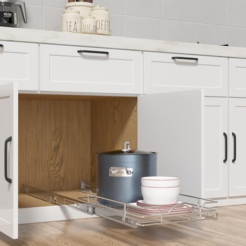 OCG Pull Out Cabinet Organizer (15" W x 21" D), Pull out Drawers, Cabinet Pull Out Shelves for Base Cabinet Organization in Kitchen Bathroom Pantry, Bottom Mount, Chrome Finish - Image 3