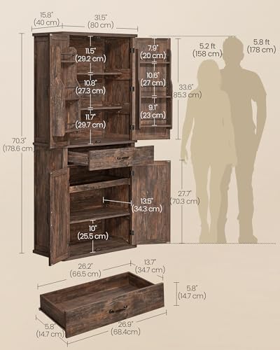 VASAGLE Pantry Cabinet, Freestanding Tall Cupboard with a Drawer - Image 2