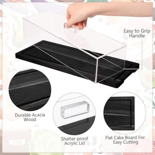 Mifoci 2 Pack Black Bamboo Wood Cake Stand Serving Tray with Acrylic Lid, 15 x 6 x 4 Inch Charcuterie Table Display Set, Dessert Serving Tray Set for Bakery, Buffet, Home Party & Restaurant - Image 3