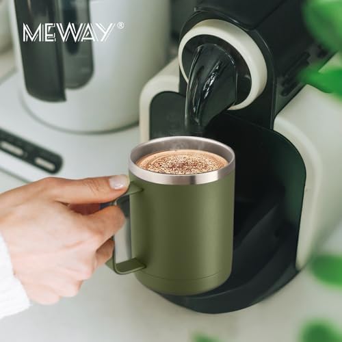 MEWAY 12oz Coffee Mug With Handle 2 Pack Bulk,Stainless Steel Insulated Travel Tumblers With Sliding Lid,Double Wall Vacuum Camping Cup for Hot & Cold Drinks Tea (Army Green,Set of 2) - Image 6
