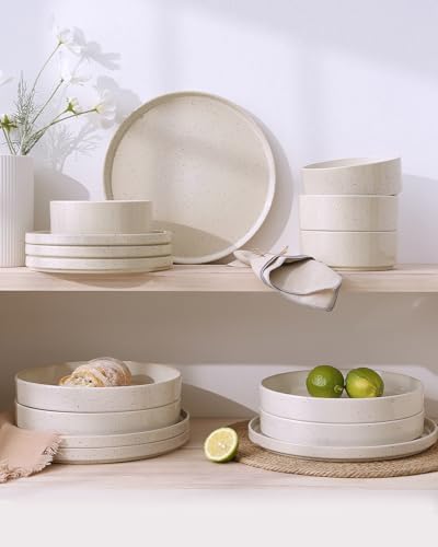 Famiware Nebula 24-Piece Dinnerware Set with Pasta Bowls, Creamy White - Image 5