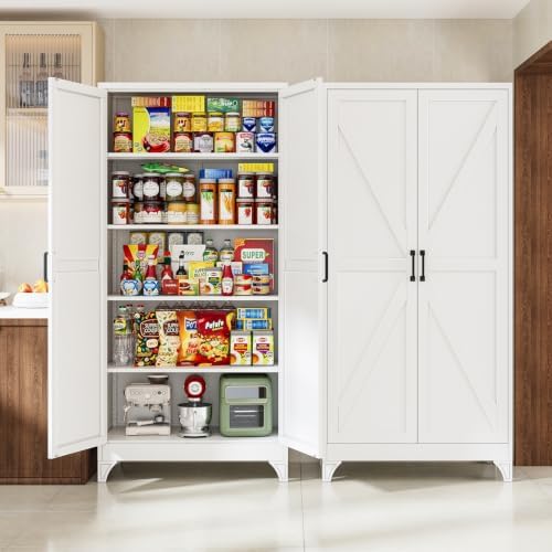 Letaya 72" H Metal Garage Storage Cabinets,Tall White Kitchen Pantry - Image 5
