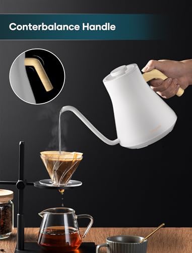 INTASTING Electric Kettles, Gooseneck Electric Kettle, ±1℉ Temperature Control, Stainless Steel Inner, Quick Heating, for Pour Over Coffee, Brew Tea, Boil Hot Water, 0.9L (White) - Image 4