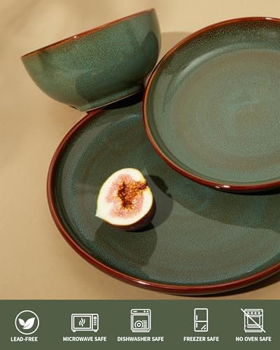 Pokini Ceramic Dinnerware Sets for 4, 12pcs Plates and Bowls Sets Dish Set - Image 3