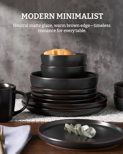 Famiware Mercury 18-Piece Stoneware Dinnerware Set, Matte Black - Image 3