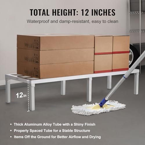 VEVOR Aluminum Dunnage Rack, 60” x 20” Commercial Food Floor Rack, 12” Off the Floor, 1800 lbs Capacity All-Welded Aluminum Storage, for Storage in Restaurants, Kitchens, Garages and Vehicles - Image 3