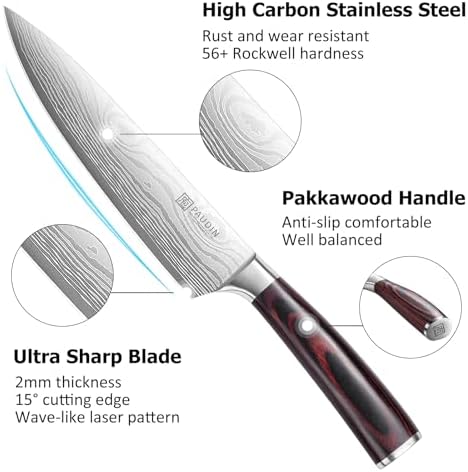 PAUDIN Kitchen Knife Set, 3 Piece High Carbon Stainless Steel Professional Chef Knife Set with Ultra Sharp Blade & Wooden Handle (Kitchen Knife Set 3 Pcs) - Image 3