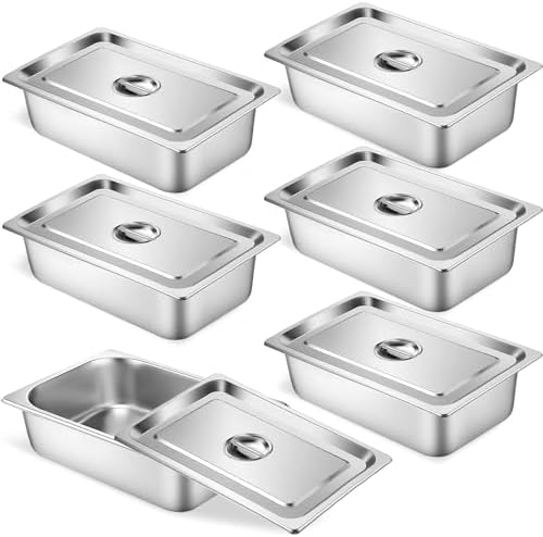 6 Pack Hotel Pans Full Size 4" Deep Stainless Steel Steam Table Pan w/Lids by TSUBOR