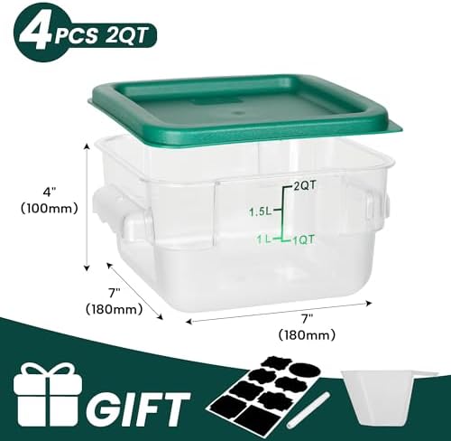 BIEAMA 4 Pack 2 Qt Square Food Storage Containers with Lids, NSF, Clear - Image 2