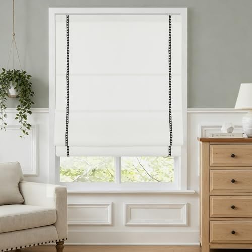 Cordless Roman Shades with Black & White Arrow Trim, Custom Size Blackout Light Filtering Roman Blinds, Washable Ribbon Border Roman Window Shades for Bedroom, Living Room, Kitchen, French Door - Image 2