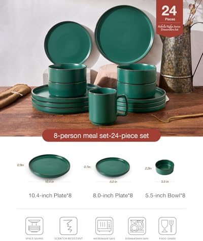 Famiware Nebula Ridge 24-Piece Stoneware Dinnerware Set, Dark Green - Image 2