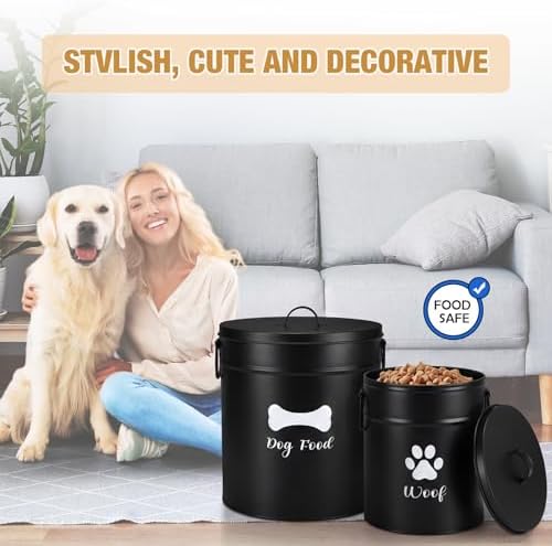 DoubleFill Extra Large 23+10 lb Metal Dog Food Storage Containers, Black - Image 6