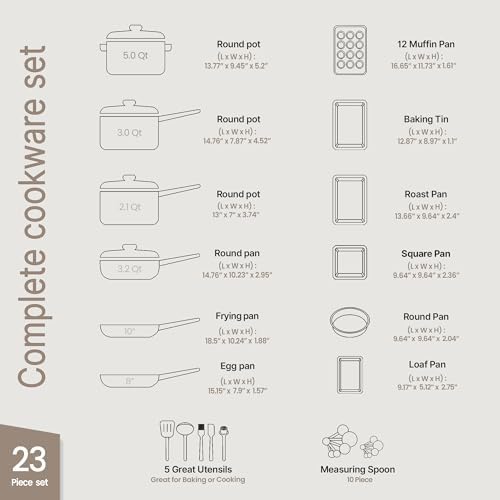 Pots and Pans Set, 23-Piece Non Stick Cookware & Bakeware Sets with Plaid Pattern, Stackable Design, Dishwasher Safe, Stain-resistant, Oven & All-Stove Safe, Tempered Glass Lid, White Marble - Image 2
