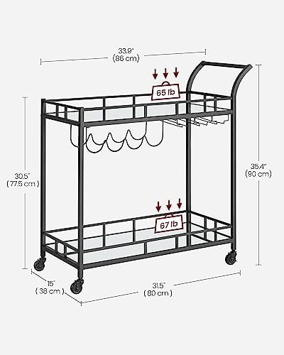 VASAGLE Bar Cart with 2 Mirrored Shelves, Wine Holders, Glass Holders - Image 6