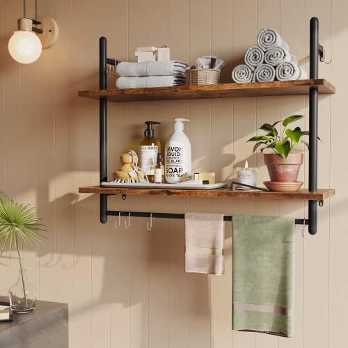 Bestier 31" Industrial Pipe Wall Shelf with Towel Bar, Rustic Brown - Image 5