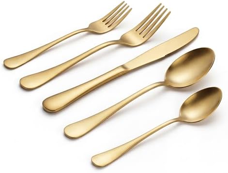 LIANYU 50 PCS Matte Gold Silverware Set for 10, Stainless Steel Flatware by LIANYU