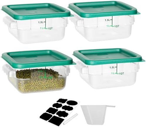 BIEAMA 4 Pack 2 Qt Square Food Storage Containers with Lids, NSF, Clear by BIEAMA