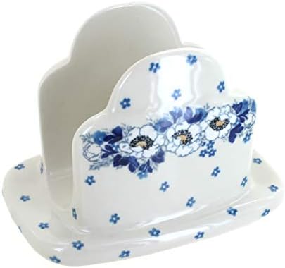 Blue Rose Polish Pottery - Georgia Blue Napkin Holder - 5" x 6.5" - Ceramic Napkin Holders, Decorative Dining Table Accessories by BlueRosePottery