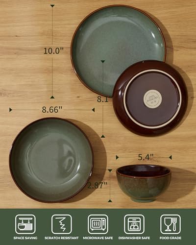 Pokini Ceramic Dinnerware Sets for 6, 24pcs Plates and Bowls Sets Dish Set - Image 2