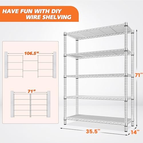 REIBII 5-Tier 1200LBS Metal Shelving, 71" H Adjustable Storage Shelf,Chrome - Image 2