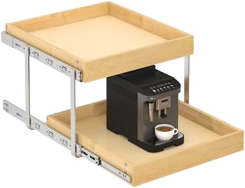 WelFurGeer 2-Tier Pull Out Cabinet Organizer with Soft Close Slides, Heavy-Duty Pull Out Drawers for Cabinets, Slide Out Shelf for Kitchen, Bathroom, Pantry & Under Sink, Solid Birch Wood by WelFurGeer