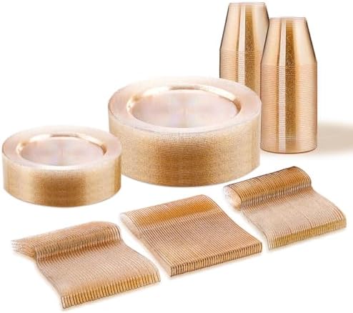 WELLIFE Gold Glitter Disposable Plates, Dinnerware Set for 25 Guests by WELLIFE
