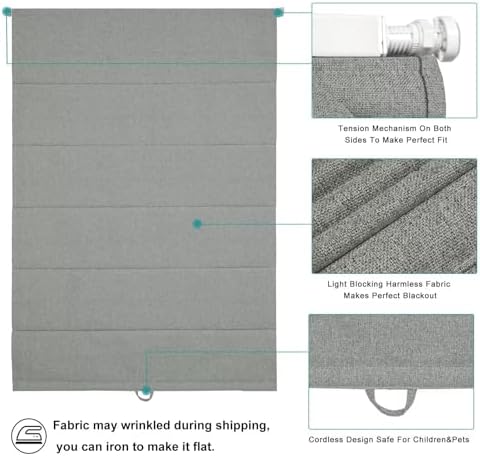 Changshade No Drill Roman Shades Cordless Blinds Blackout for Indoor Windows, Room Darkening Tension Rod No Hardware No Tools Inside Mount, Shade Size 25 Inches Wide 50 Inches High, Dark Grey - Image 5