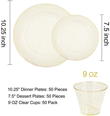 DaYammi 350PCS Gold Glitter Plastic Dinnerware Set for 50 Guests - Image 6