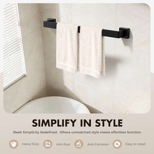 10-Pieces Matte Black Bathroom Accessories Set, 24 Inch Bath Towel Bar Set - Image 3