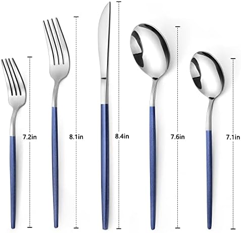 VANVRO Mirror Silver Blue Silverware Set, 20-Piece Stainless Steel Flatware Set, Satin Finish tableware Cutlery Set, Service for 4, Home and Restaurant, Dishwasher Safe - Image 2