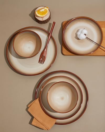 Pokini Stoneware Dinnerware Sets for 4, 12pcs Plates and Bowls Sets Dishes - Image 5